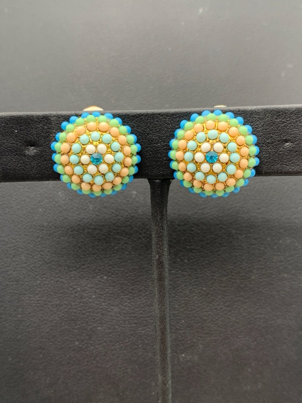 Vintage Multicolor Beaded Round domed clip on earrings Earrings